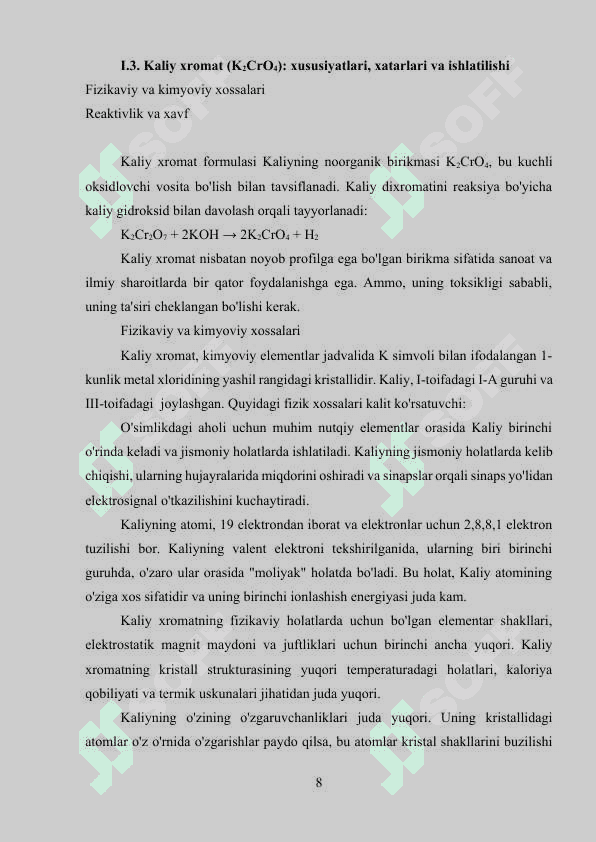 Kaliy xromat tuzini olinishi va xossasi 8