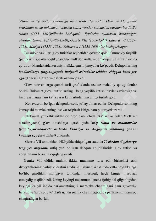 XI asr  XV asr boshlarida Angliya 7