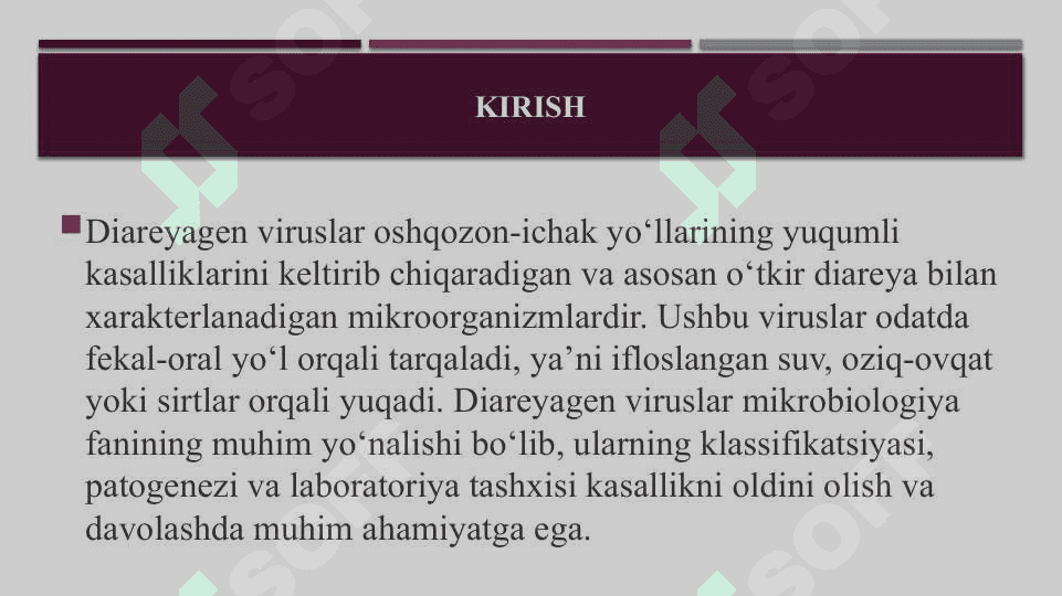 Diareyagen viruslar klassifikatsiyasi patogenezi labaratoriya tashxisi 3