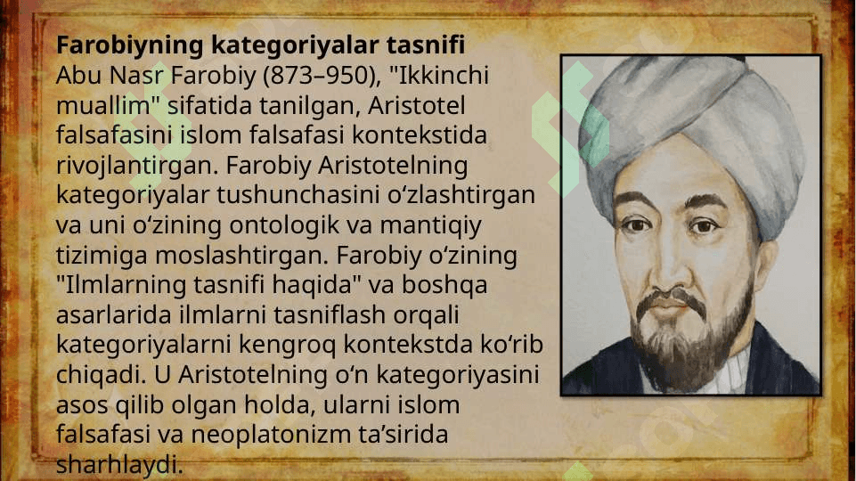 Arestotel Farobiy va Khant antalogiyasida kategoriyalarning tasnifi 4