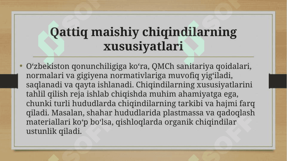 Aholi turar joylarini qattiq maishiy chiqindilardan sanitariya tozalash rejasini ishlab chiqish. 5