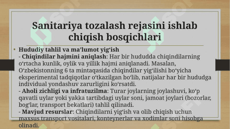 Aholi turar joylarini qattiq maishiy chiqindilardan sanitariya tozalash rejasini ishlab chiqish. 7