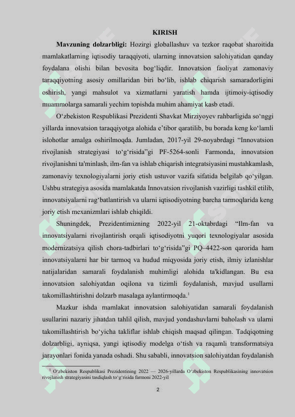 Mamlakat innovatsion salohiyatidan samarali foydalanish usullarini takomillashtirishning nazariy asoslari. 2