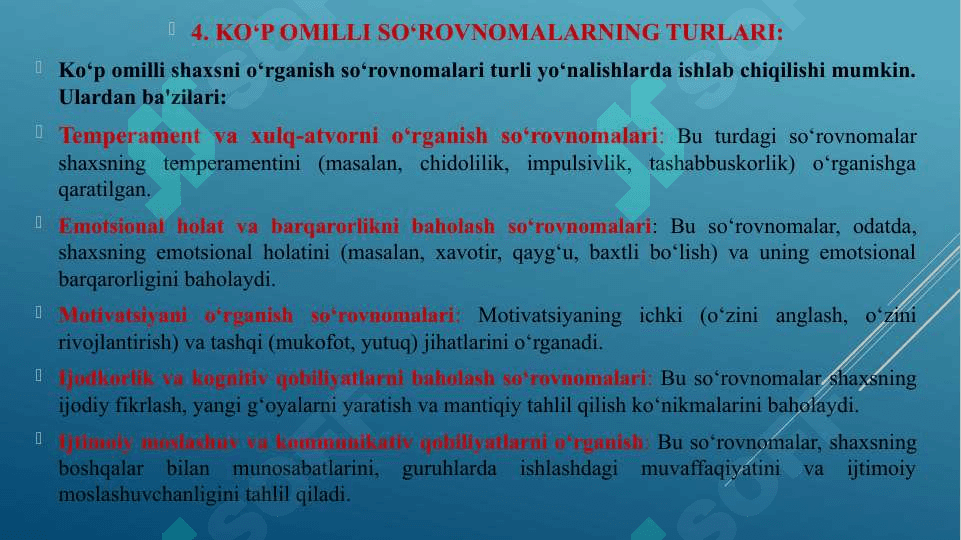 Ko‘p omilli shaxsning o‘rganish so‘rovnomalari 5
