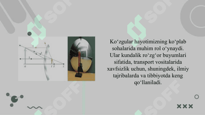 Yassi koʻzgu, qavariq va botiq koʻzgularda tasvir yasash 3