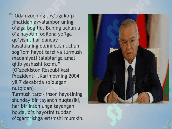 O'zbekiston Respublikasida inson salomatligi oliy qadriyat sifatida 4