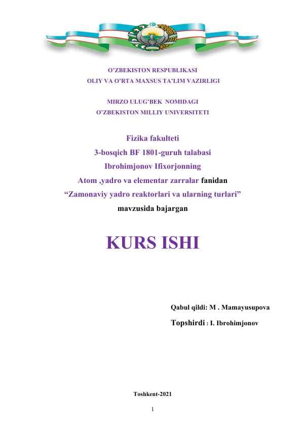 Zamonaviy yadro reaktorlari va ularning turlari