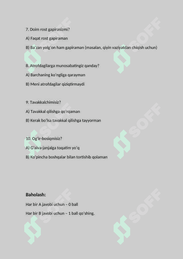 Psixologik test ( Siz qanday insonsiz) 2