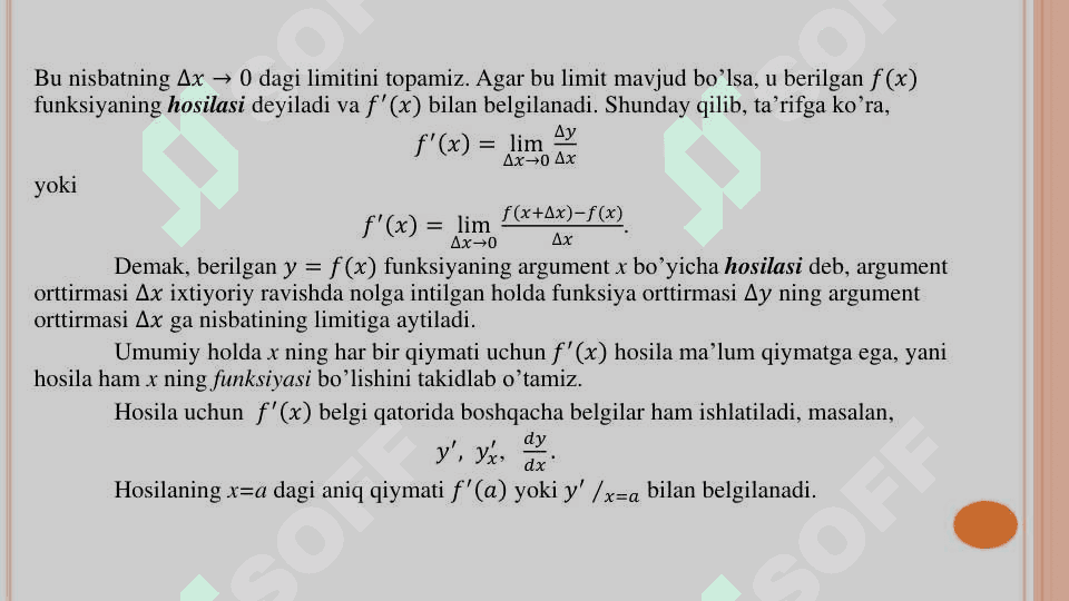 Hosilaning tatbiqlari 8
