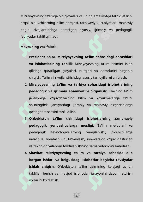 Prezident Shavkat Miromonovich Mirziyoyev asarlarining ta’limiy-tarbiyaviy ahamiyati 4