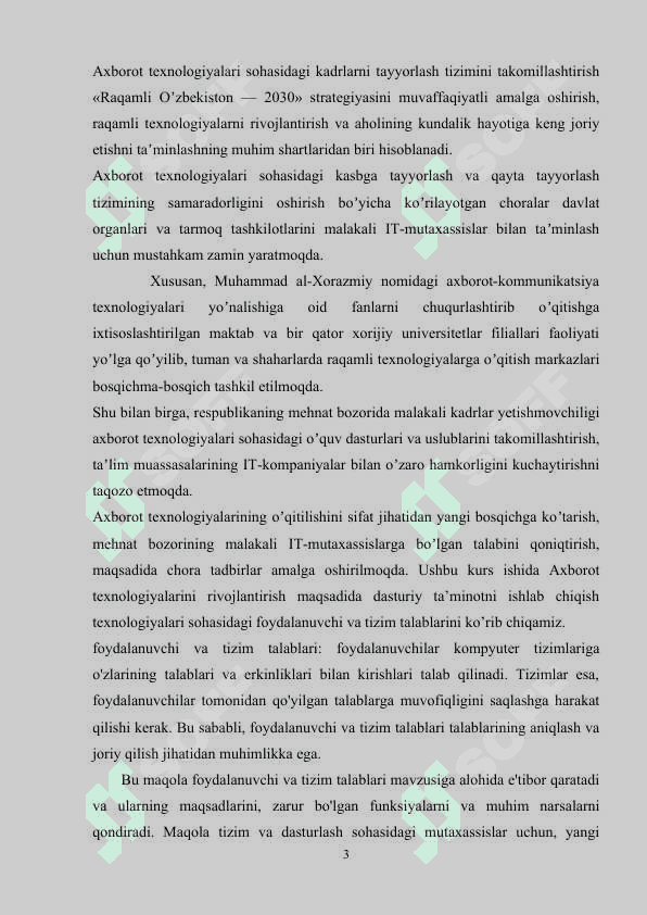 Foydalanuvchi va funksional talablar tahlili 3