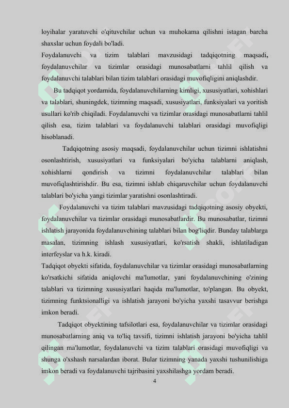 Foydalanuvchi va funksional talablar tahlili 4