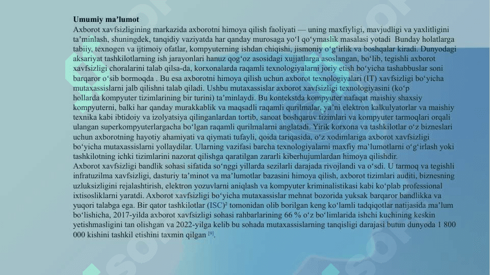 AXBOROT XAVFSIZLIGI VA AXBOROTLARNI HIMOYALASHNING TEXNIK VA DASTURIY VOSITALARI 3