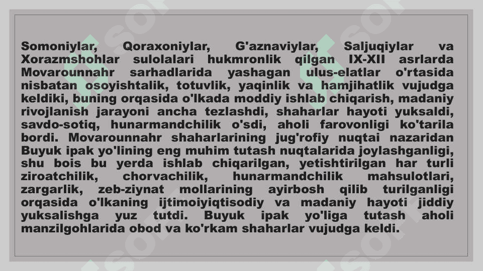 IX-XII ASRLARDA MAMLAKATIMIZ HUDUDIDA RO‘Y BERGAN MADANIY UYG‘ONISH, BUYUK ALLOMALARNING JAHON SIVILIZATSIYASIGA QO‘SHGAN HISSASI 3