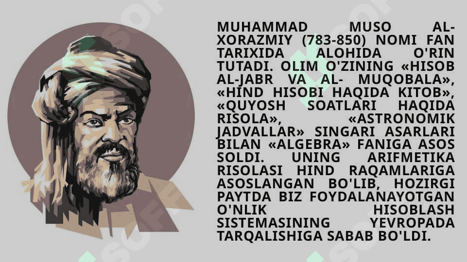 IX-XII ASRLARDA MAMLAKATIMIZ HUDUDIDA RO‘Y BERGAN MADANIY UYG‘ONISH, BUYUK ALLOMALARNING JAHON SIVILIZATSIYASIGA QO‘SHGAN HISSASI 8