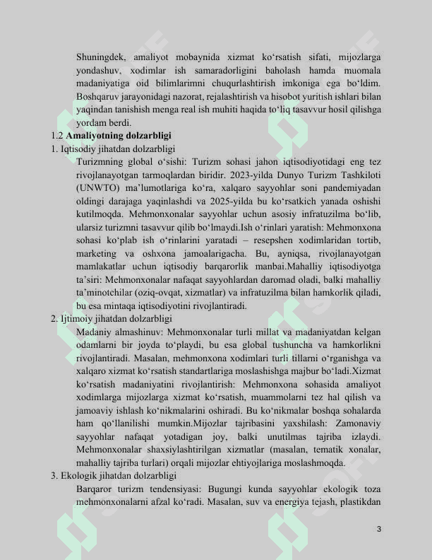 Mehmonxona, Amaliyot hisoboti 4