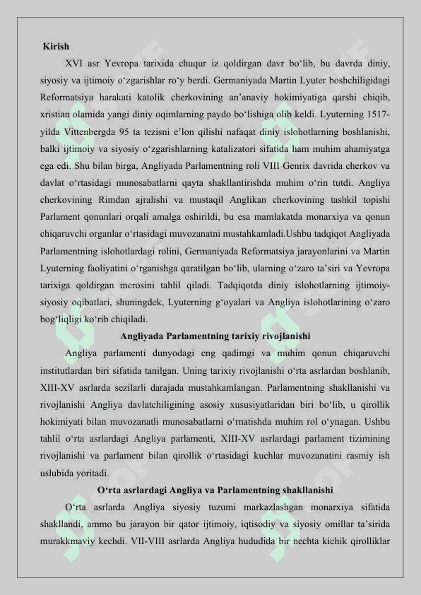 Angliyada Parlament Germaniyada reformatsiya va Lyuter faoliyati tarixiga oid ilmiy tadqiqotlar 25 2