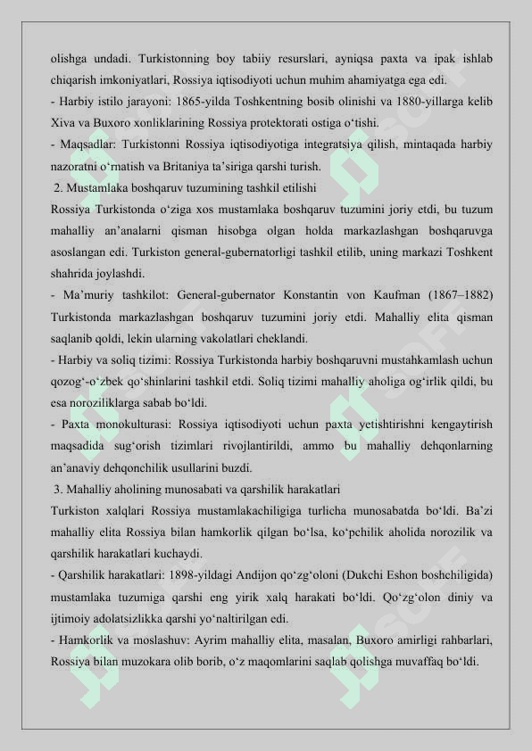 Turkistonda Rossiya imperiyasi mustamlaka boshqaruv tuzumining qaror topishi mavzusida tezis loyihasini tayyorlash 25 2