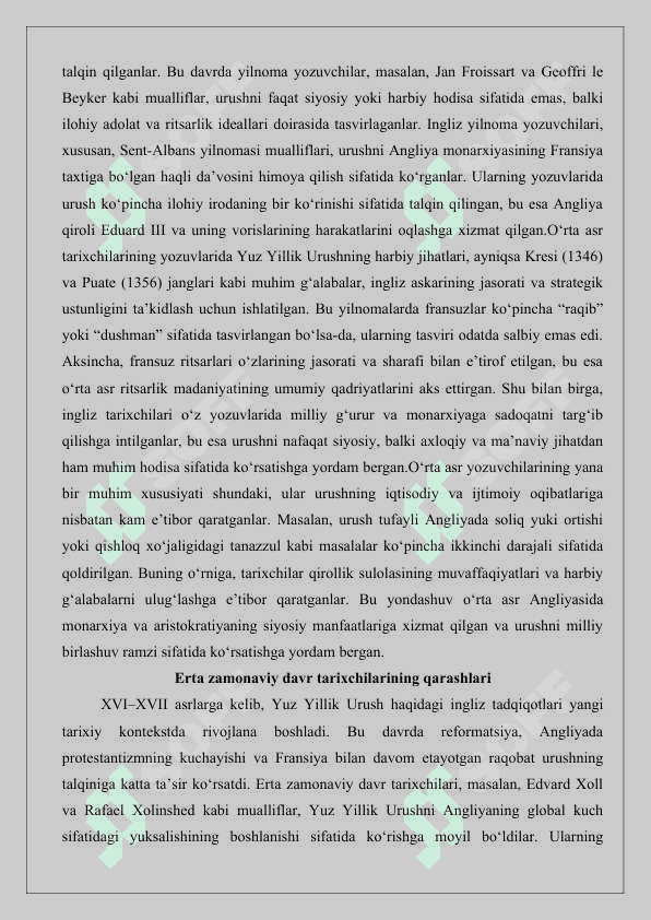 Yuz yillik urushi tarixiga oid ingliz tilidagi tadqiqotlar 25 3