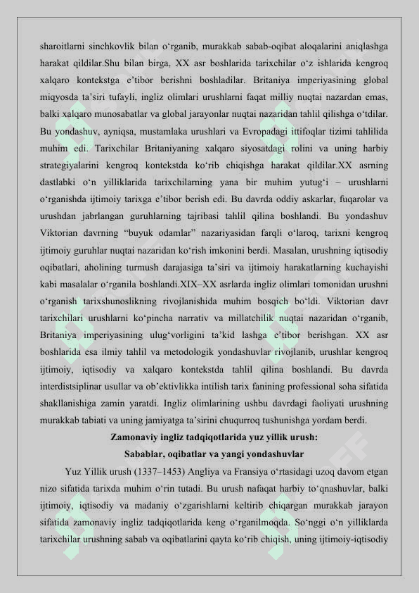 Yuz yillik urushi tarixiga oid ingliz tilidagi tadqiqotlar 25 8