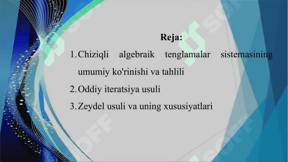 Chiziqli algebraik tenglamalar sistemasini yechishda oddiy iteratsiya va Zeydel usullari, ularning yaqinlashish shartlari 2