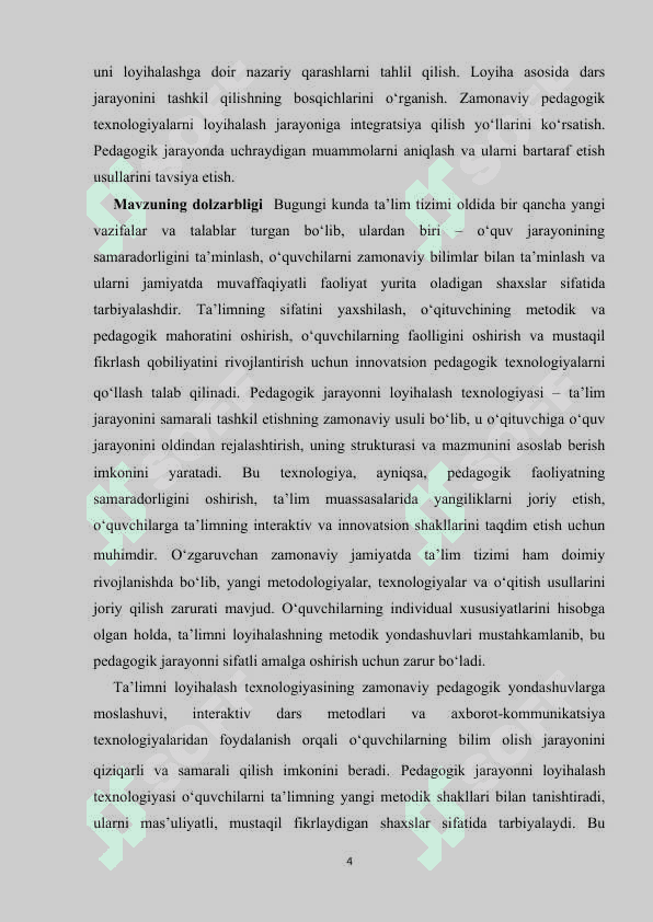 Pedagogik jarayonni loyihalash texnologiyasi 4