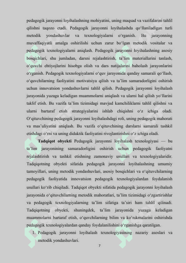 Pedagogik jarayonni loyihalash texnologiyasi 7