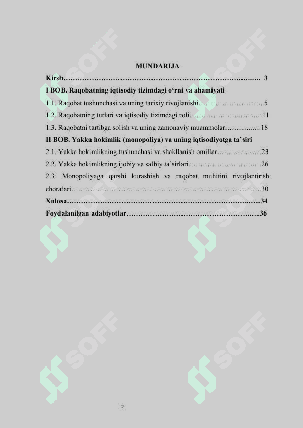 Raqobat   va   yakka  hokimlik kurs ishi 2
