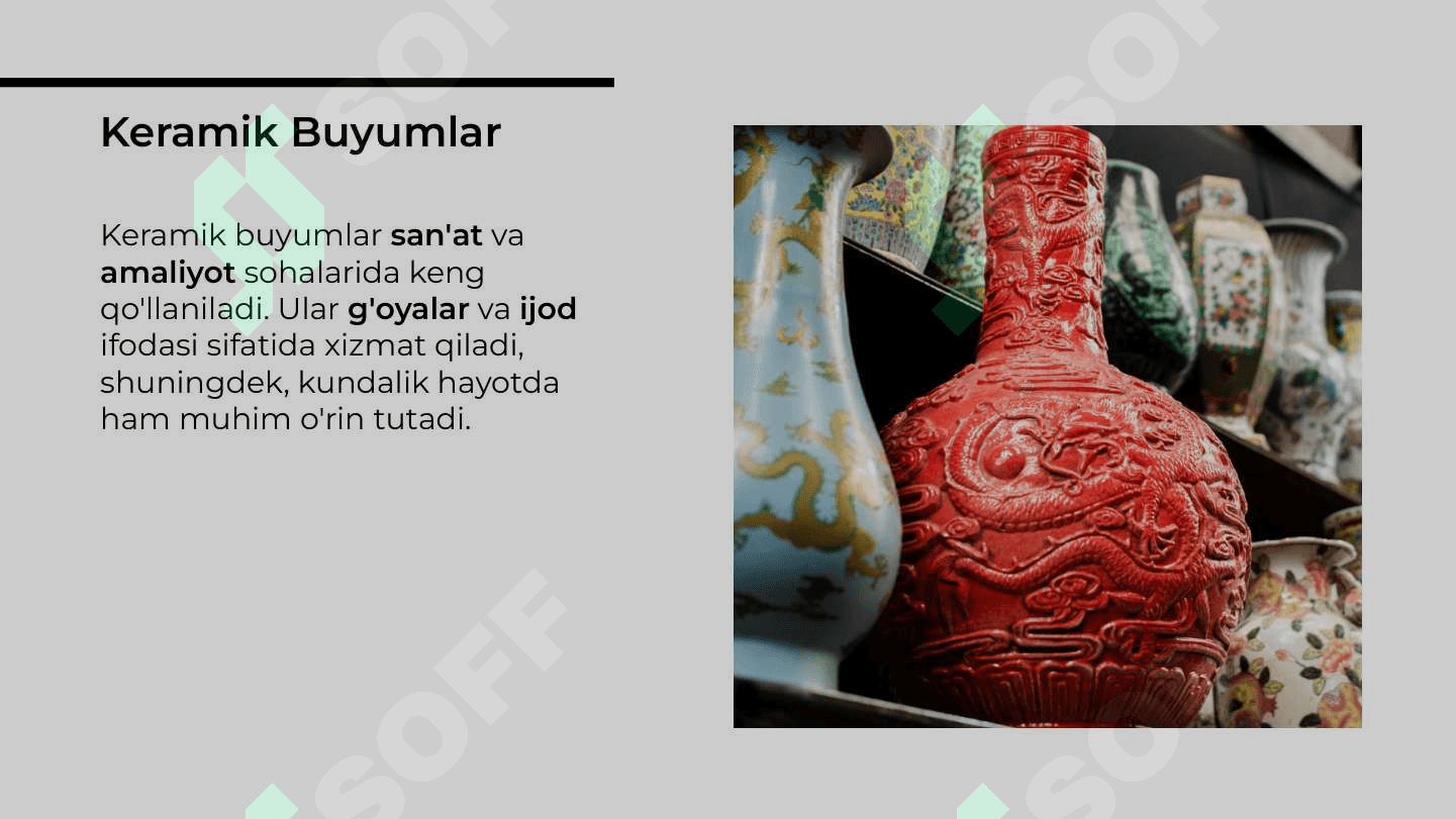 Keramik buyumlar uchun yelimlovchi va pardozlovchi materiallar 3