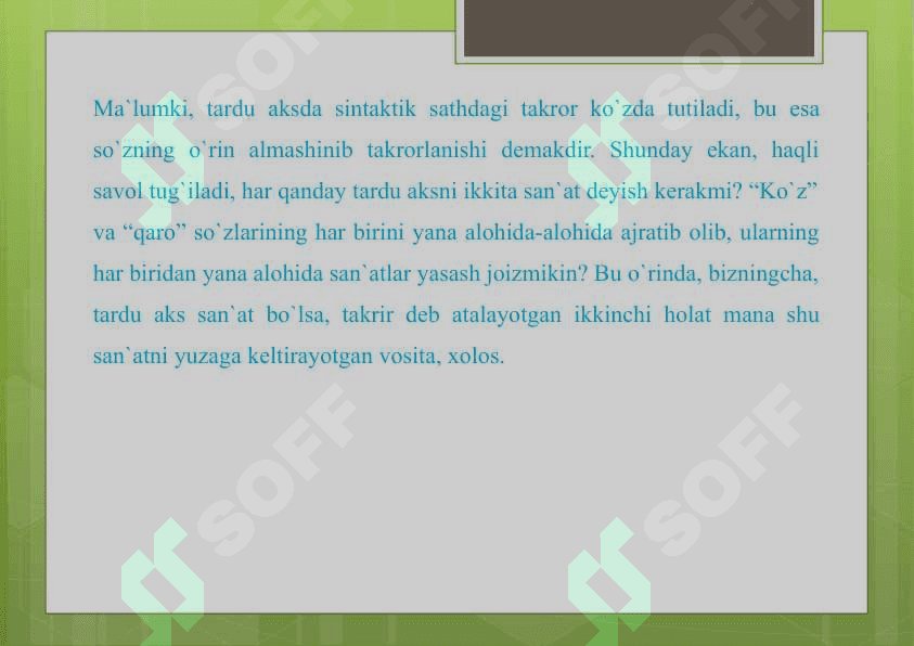 SHE'RIY SAN'ATLAR VA ULARNING O'ZBEK ADABIYOTI TARIXIDA TUTGAN AHAMIYATI MA'NAVIY SAN'ATLAR MUBOLAG'A VA UNING TURLARI 7
