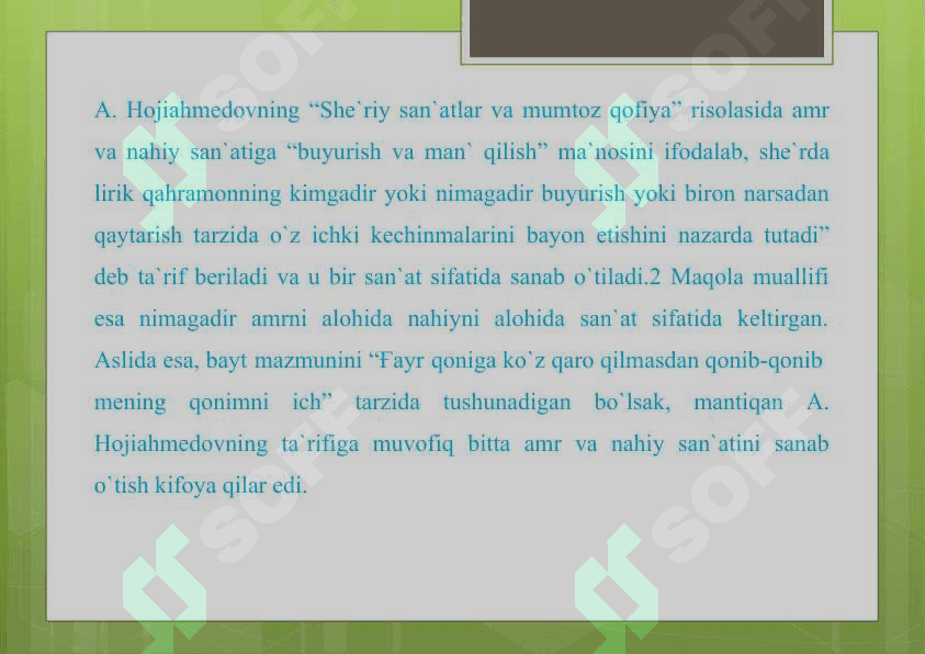 SHE'RIY SAN'ATLAR VA ULARNING O'ZBEK ADABIYOTI TARIXIDA TUTGAN AHAMIYATI MA'NAVIY SAN'ATLAR MUBOLAG'A VA UNING TURLARI 8