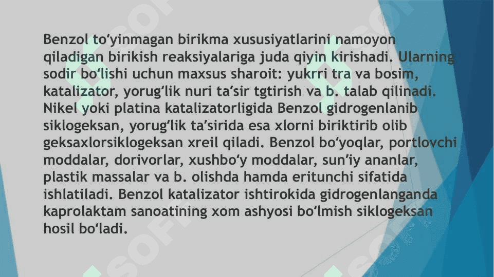 Benzol haqida ma’lumot  Benzilning xossalari Benzol olinishi, ishlatilishi va formulalari Hulosa 4
