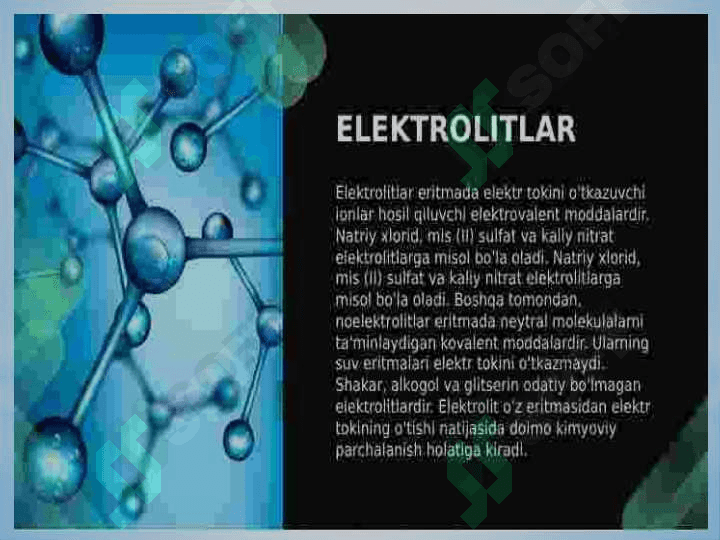 Elektrolit eritmalarning elektr o’tkazuvchanlik  va o’tkazgich turlari 3