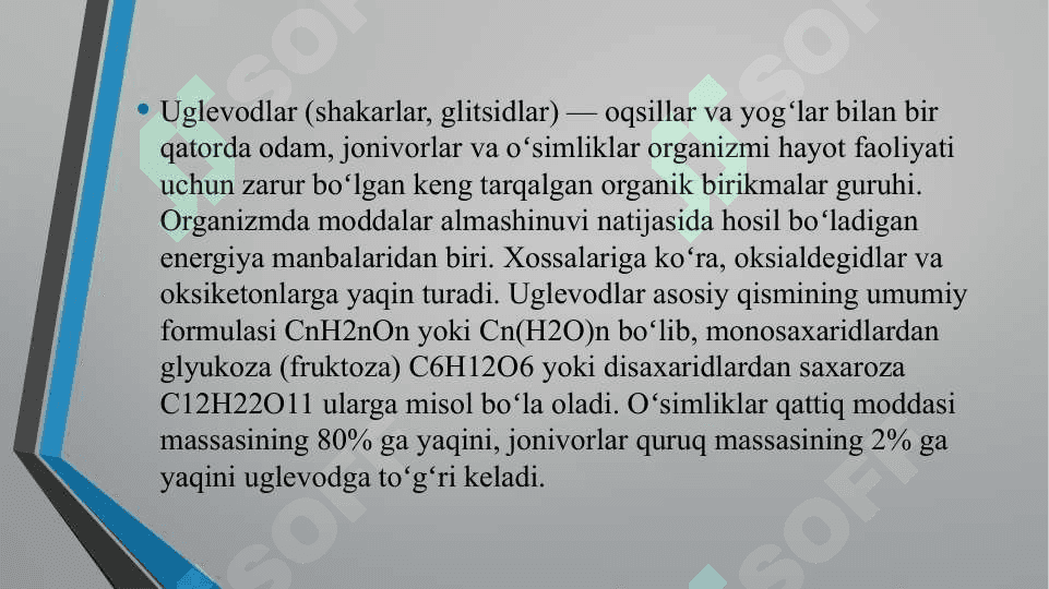 : Karbonsuv. Monosaxaridlar 6