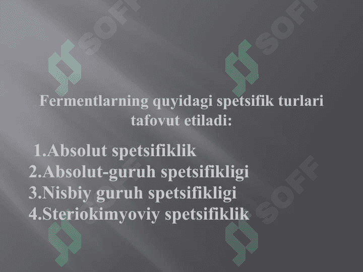 Fermentlarni anorganik katalizatorlardan farqlari: 3