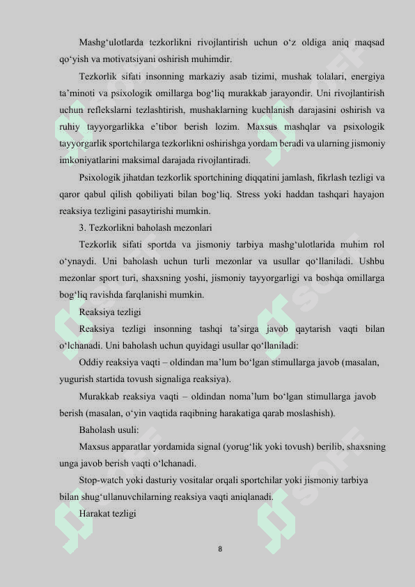 TEZKORLIK SIFATI VA UNI RIVOJLANTIRISH USULIYATI 8