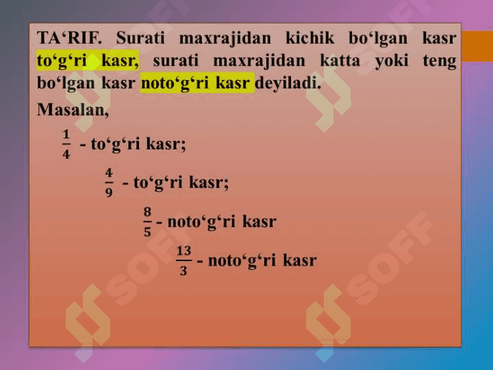 O‘nli kasrlar va ular ustida arifmetik amallarni bajarish algoritmi. Davriy o‘nli kasrlar va ular ustida arifmetik amallar. 7