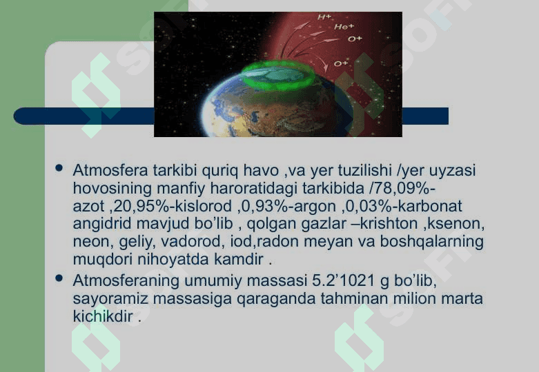 Atmosfera qatlamlari eposfera, atmosfera azon qatlami mezoz, traposfera, ionosfera, ekzozfera 3