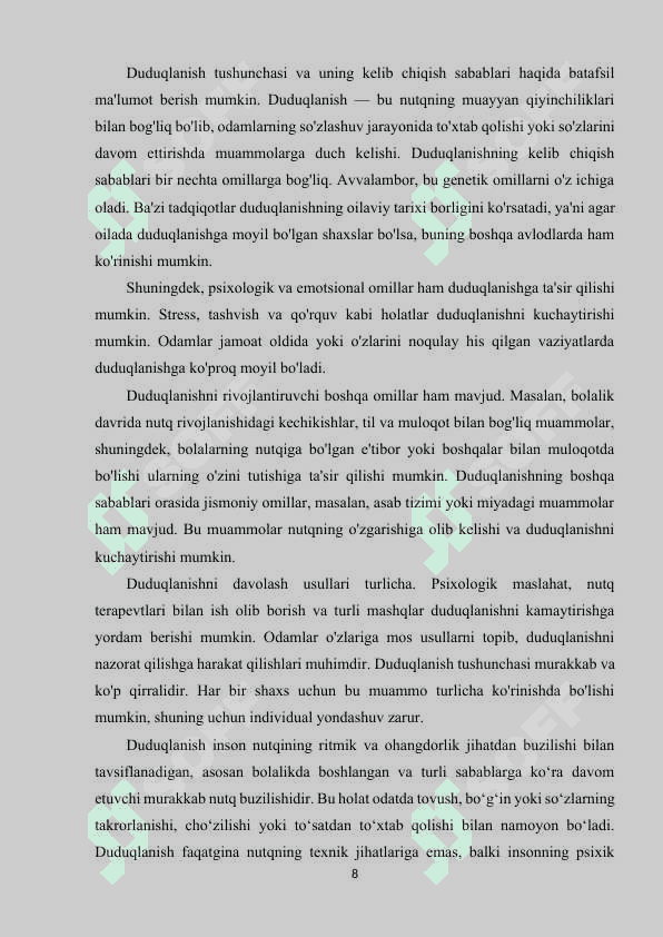 Duduqlanuvchi bolalarning psixologik xususiyatlarini o‘rganish. 8
