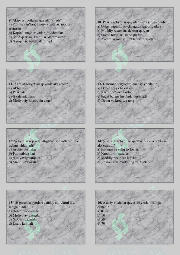 Schyotlar rejasi uning tuzilishi test 2