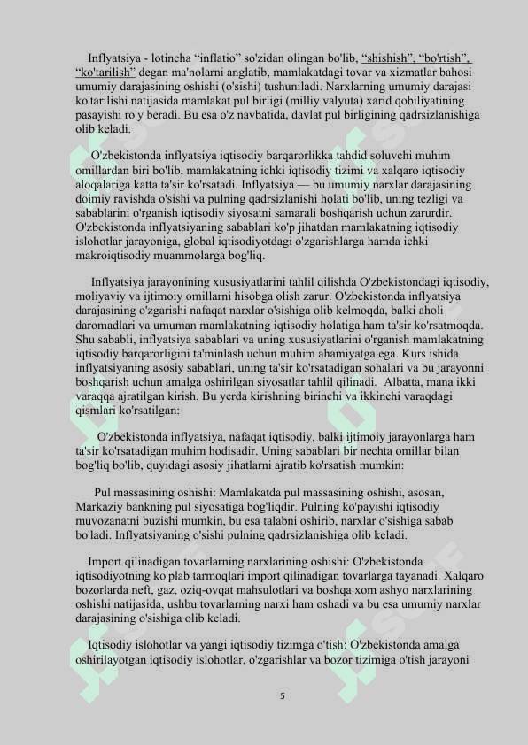O'zbekistonda inflyatsiyaning sabablari va   xususiyatlari 5