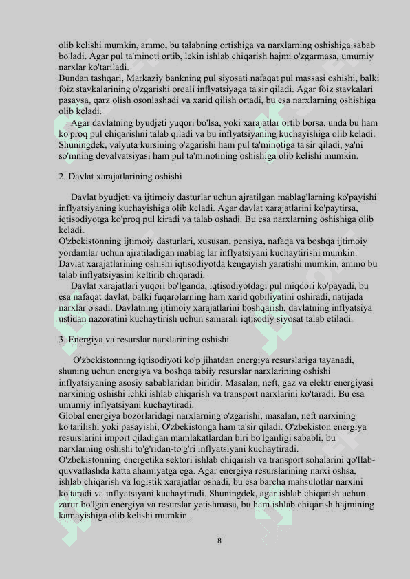 O'zbekistonda inflyatsiyaning sabablari va   xususiyatlari 8