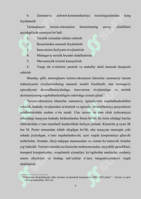 O‘zbekistonda tarmoqlararo turizm-rekreatsion klasterlarni rivojlantirish 7