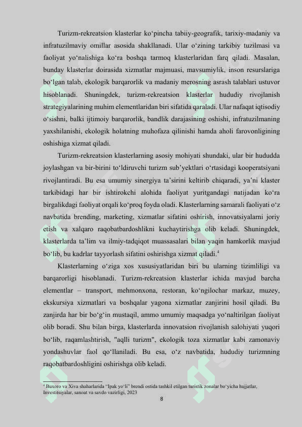 O‘zbekistonda tarmoqlararo turizm-rekreatsion klasterlarni rivojlantirish 8