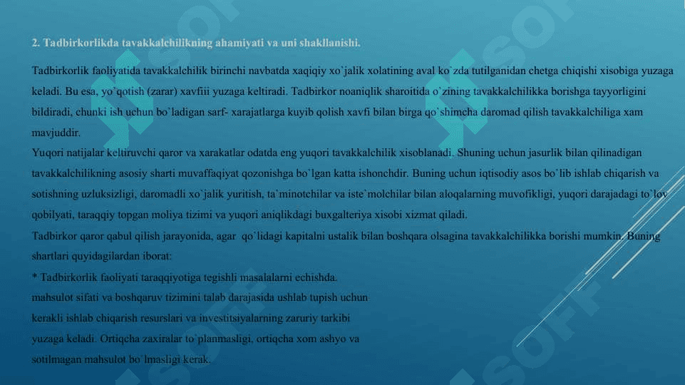 Tavakkalchilikni boshqarish 8