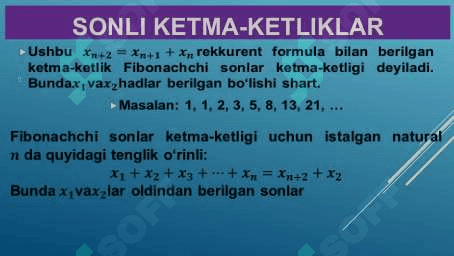 Sonli ketma-ketliklar. Arifmetik progressiya va uning xossalari 3