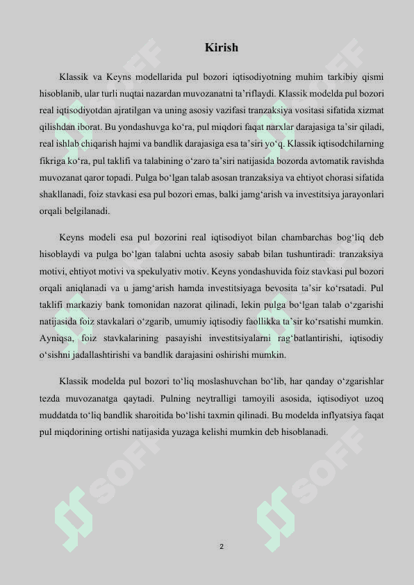 Klassik va Keyns modellarida pul bozoridagi muvozanat 2