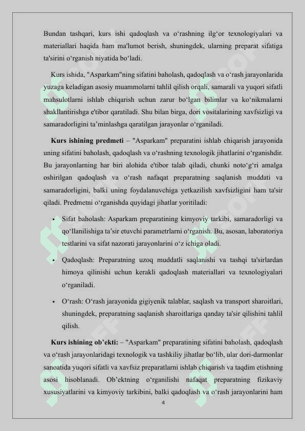 Asparkam tabletkasini sifatini baholash, qadoqlash va o‘rash. 4