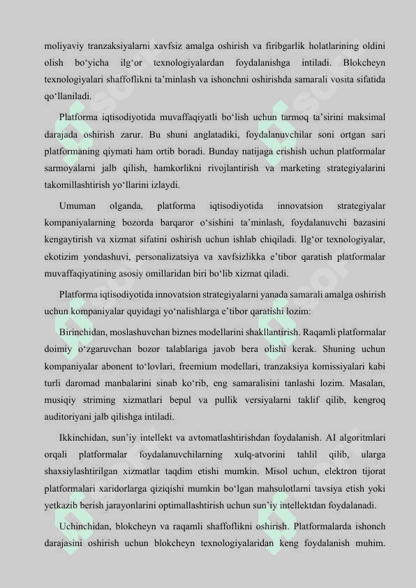 PLATFORMA IQTISODYOTIDA BIZNES FAOLIYAT YURITISH TAMOYILLARI 8