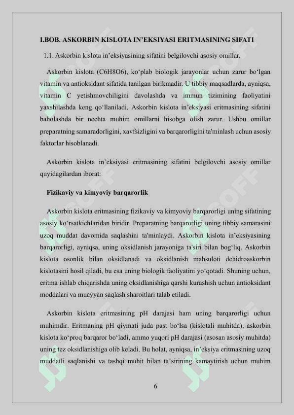 Askorbin kislota in’eksiya uchun eritmasini sifatini baholash, qadoqlash va o’rash. 6